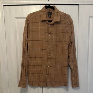 100% Cotton - size large- H&M Men's Tan Plaid Button Down Shirt